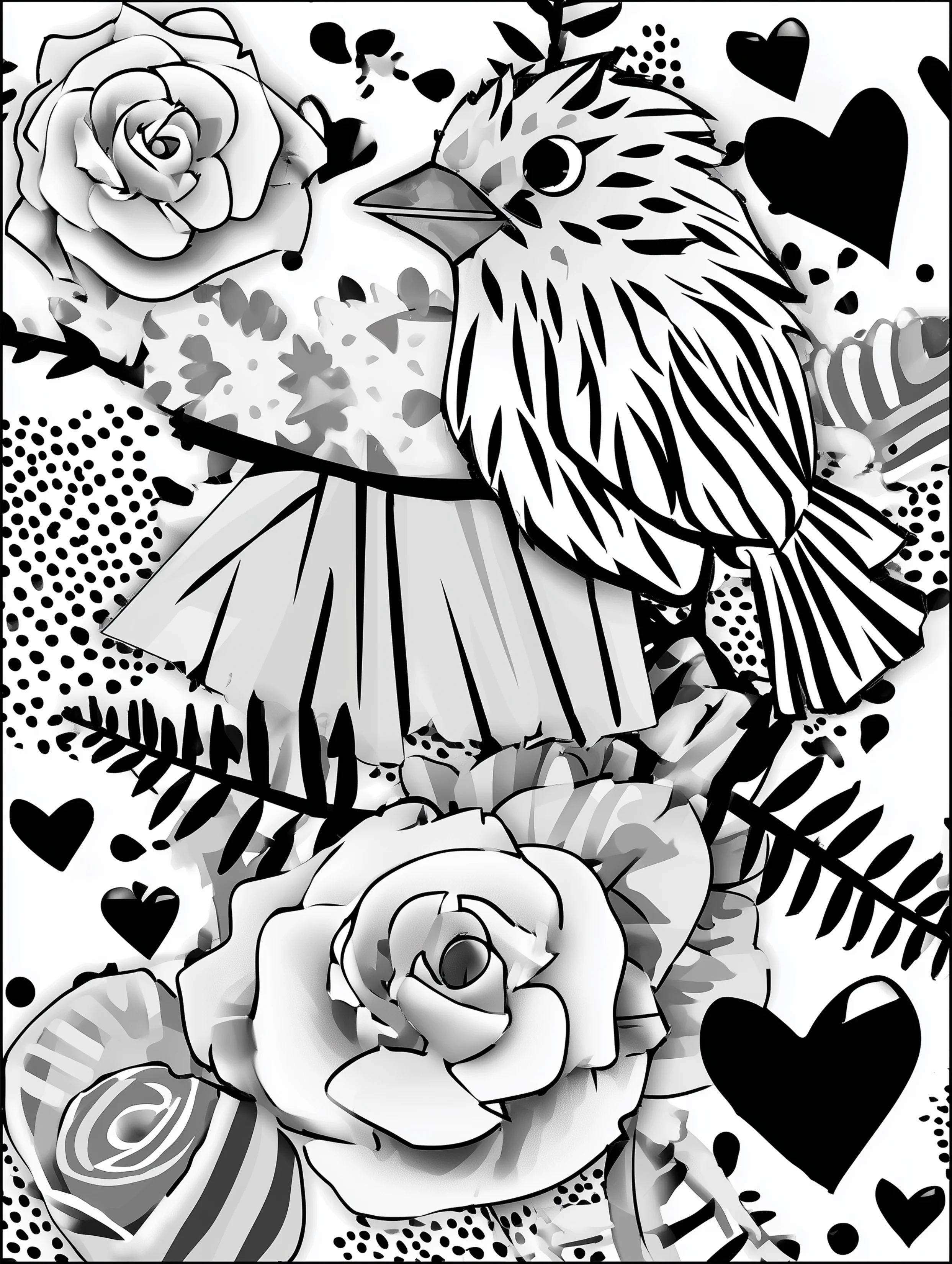 Free printable bird coloring page for adults featuring a bird next to a skirt